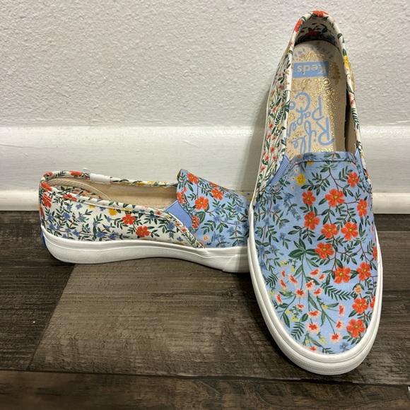 Keds Women's Floral Canvas Slip-On Sneakers - Blue, Yellow, and Red - Picture 2 of 6